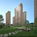 Modern High Rise Residential Building Exterior With Surrounding Greenery And Trees