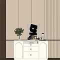 Modern Entryway Cabinet And Sideboard With Green Plant Decorative Painting And Glassware On Top