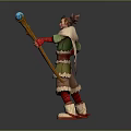 3D Character Model With Wooden Staff Blue Orb Fur Trimmed Clothing On Circular Stone Platform