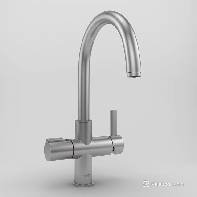 Sleek Modern Silver Metal Faucet With Curved Spout And Single Handle Design 3d model 