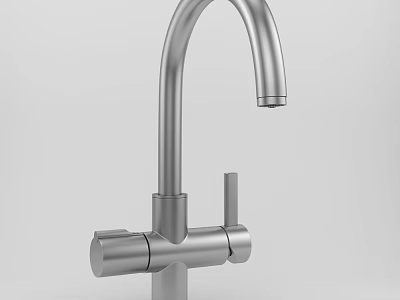 Sleek Modern Silver Metal Faucet With Curved Spout And Single Handle Design 3d model