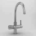 Sleek Modern Silver Metal Faucet With Curved Spout And Single Handle Design