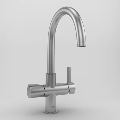 Sleek Modern Silver Metal Faucet With Curved Spout And Single Handle Design 3d model