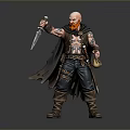 Bald Man With Red Beard Tattoos Leather Armor Cloak Holding Dagger And Potion Flask