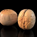 Natural Whole Walnuts With Textured Shells On Black Reflective Surface