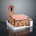 Cartoon Scene Featuring Small Church Model With Red Roof Brick Red Walls And White Base