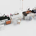 Modern Dressing Table Collection With Round Mirrors Stools And Cosmetic Accessories 3d model