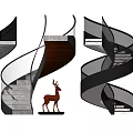 Elegant Modern Spiral Staircase Design with Glass Railing and Deer Statue