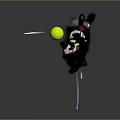 Black Cartoon Creature Character With Red Nose Sharp Teeth Holding Weapon Near Yellow Tennis Ball