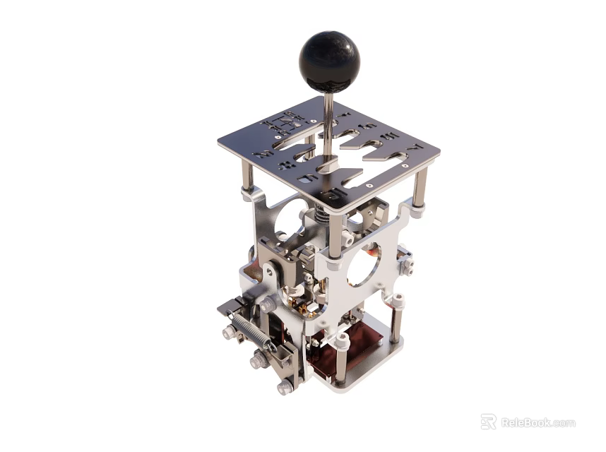 Mechanical Metal Device with Black Ball Top and Intricate Frame Structure 3d model 