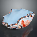 Elegant Blue Ceramic Bowl With Intricate Red Gold Aquatic Animal Decorative Patterns