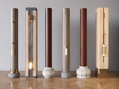 New Chinese Style Stone Pier Column Stone Drum Wooden Column Foundation Stone Chinese Style Column Foundation Wooden Column Square Column 3d model
