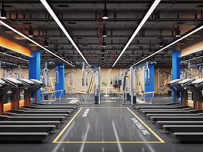 Spacious Gym Interior With Various Fitness Equipment 3d model