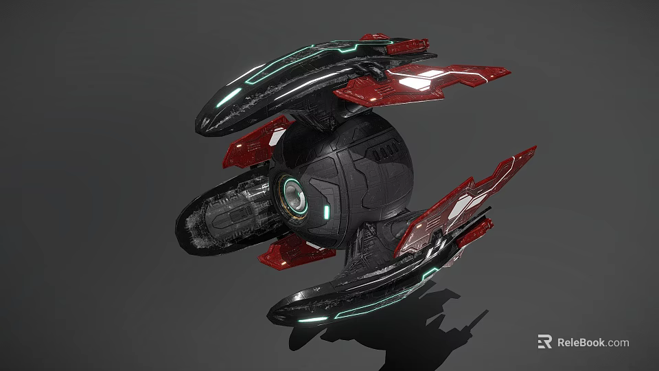Futuristic Alien Creature With Red Appendages And Glowing Green Luminous Features 3d model 