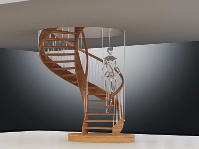 Modern Spiral Staircase With Wooden Steps And Metal Railings In Minimalist Interior 3d model