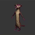 Animated Movie Game Character with Brown White Fur Green Hat Standing Pose and Sly Expression