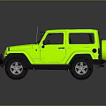 Neon Green Jeep Off Road Vehicle With Bold Grille And Black Wheels Design