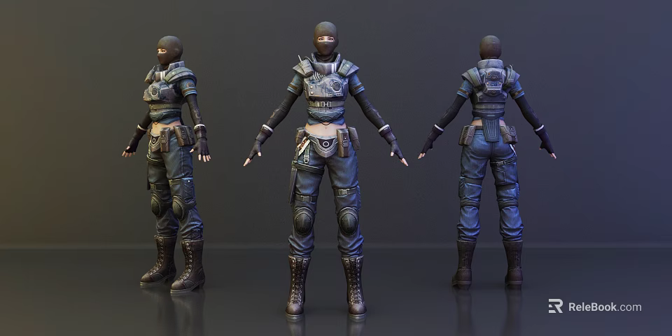 Game and Movie Character 3D Model With Tactical Gear Helmet Armor and Boots 3d model 