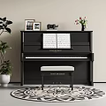 Elegant Black Piano Interior With Sheet Music Potted Plants And Decor Items