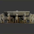 Octagonal Stone Fountain With Multiple Sheep Statues As Base Support