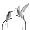 Elegant Hummingbird Decorative Ornament Set With Black Base And White Wings