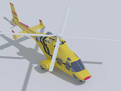 Yellow Helicopter Model With White Rotors Red Accents And Detailed Cockpit Design 3d model