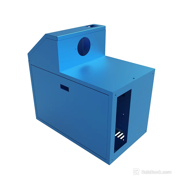 Blue Metal Enclosure With Top Circular Hole And Side Rectangular Opening 3d model