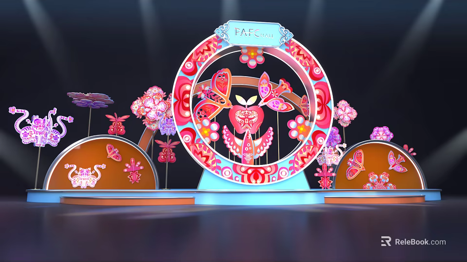 Decorative Circular Photo Spot With Butterflies Flowers And Paper Cut Design 3d model 