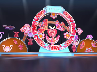 Decorative Circular Photo Spot With Butterflies Flowers And Paper Cut Design 3d model