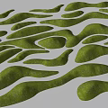 Garden Landscape Design Featuring Irregularly Shaped Green Grass Terrain Arranged in Wavy Patterns