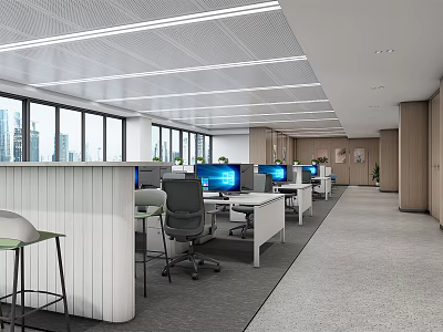 Modern Public Office Area With Open Layout Office Desks Computers And Windows 3d model