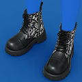 Black Lace Up Boots With Snake Print Design And Chunky Platform Sole