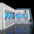 White Modern Exhibition Wall Featuring LOGO Digital Icons Cloud And Display Stand Screen 3d model