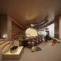 Modern Zen Lounge Interior Design With Wooden Bar Stone Decor And Ambient Lighting