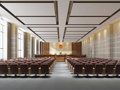 Spacious Courtroom Interior With Rows Of Seats Judge Bench And National Emblem 3d model