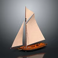 Classic Wooden Sailboat As Water Transport With Beige Sails Mast And Brown Wooden Hull
