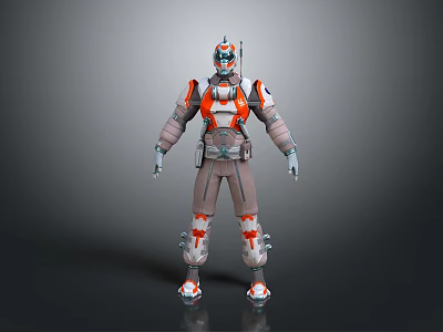 Orange Gray Armored Robot Toy Figure With Helmet For Kids Daily Play 3d model