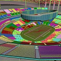 Modern Large Football Stadium Architecture With Green Turf And Blue Seats Design 3d model