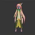 Game Movie Character with Long White Hair White Top Yellow Skirt Black Yellow Coat Headwear