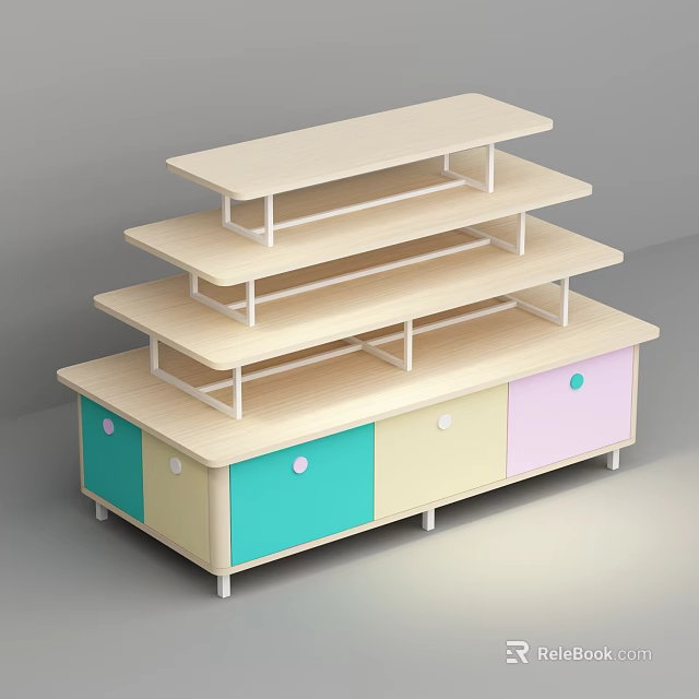 Colorful Multi Tier Display Shelf With Drawers For Retail Store Organization 3d model 