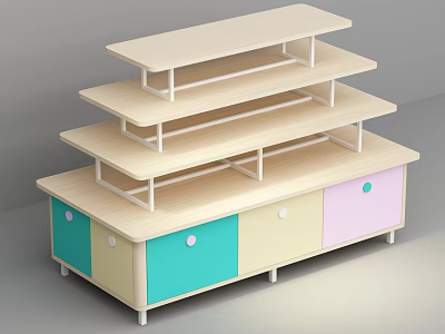 Colorful Multi Tier Display Shelf With Drawers For Retail Store Organization 3d model