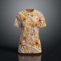 Floral Printed White T-shirt With Yellow Orange Sunflower Leaf Patterns