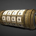 Golden Vintage Commercial Equipment With Number Wheels And Decorative Carvings For Counting