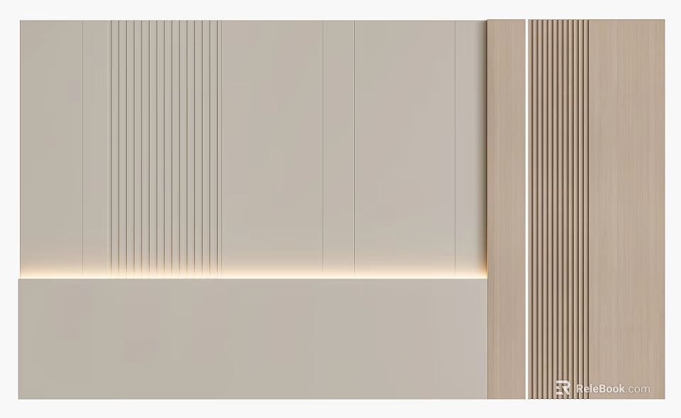 Modern Beige Interior Wall Design With Wooden Texture And Light Strip 3d model 