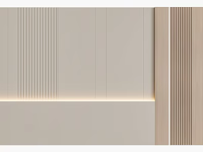 Modern Beige Interior Wall Design With Wooden Texture And Light Strip 3d model