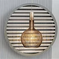 Elegant Modern Golden Woven Chandelier With Circular Slatted Background In Interior Design