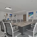 Public Office Space with Modern Desks Ergonomic Chairs Wall Posters and Green Plants