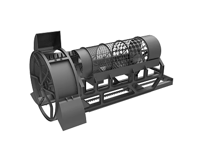 Industrial Drum Screening Equipment With Mesh Cylinder And Support Frame 3d model