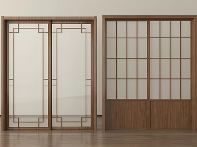 Middle ancient style sliding door grille door wood 3d model