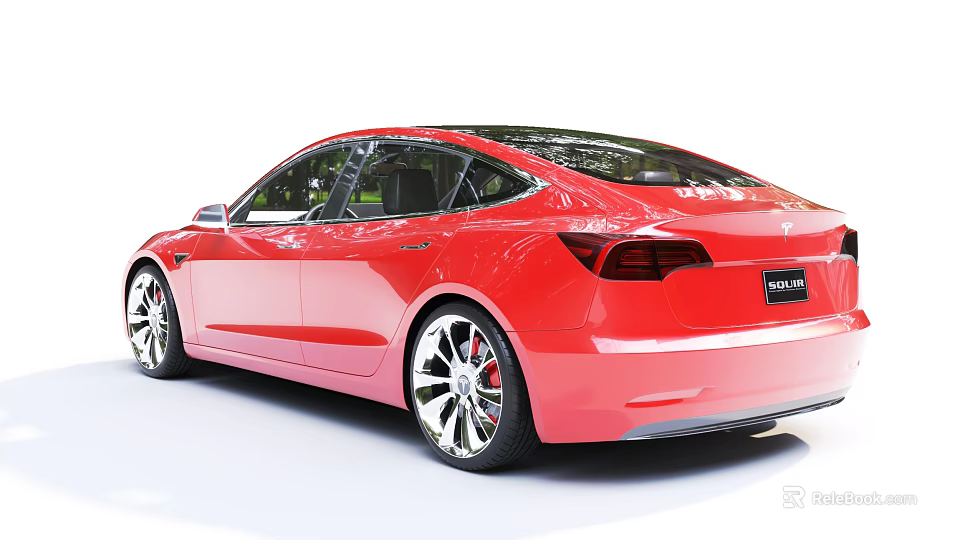 Red Tesla Model 3 Car Rear View With Sleek Design And Alloy Wheels 3d model 